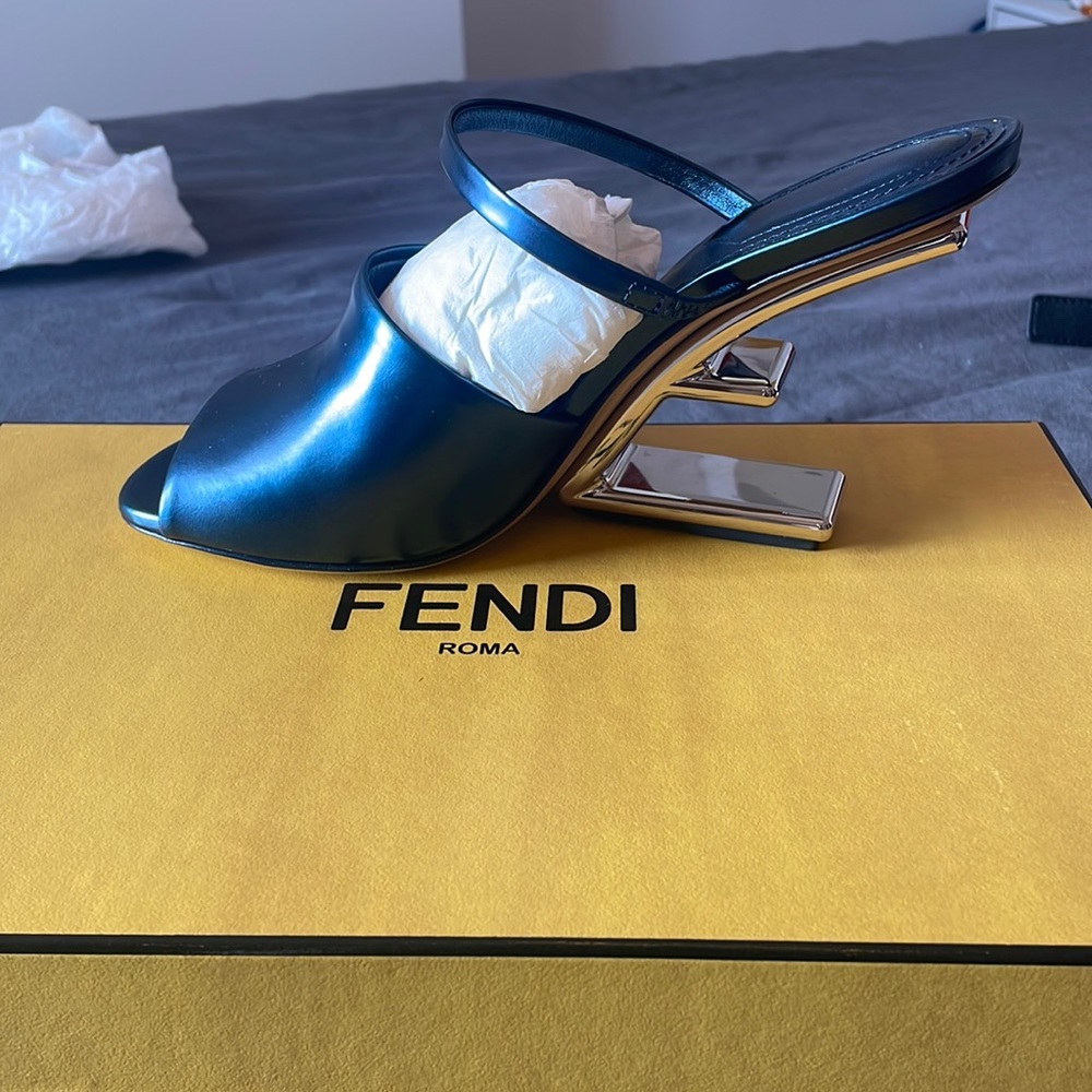 Fendi First high heel sandals size 37 navy blue brand new
